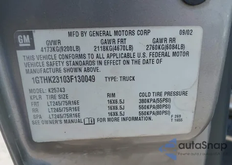 2003 GMC Sierra 2500Hd z USA, uszkodzony, nr VIN 1GTHK23103F130049